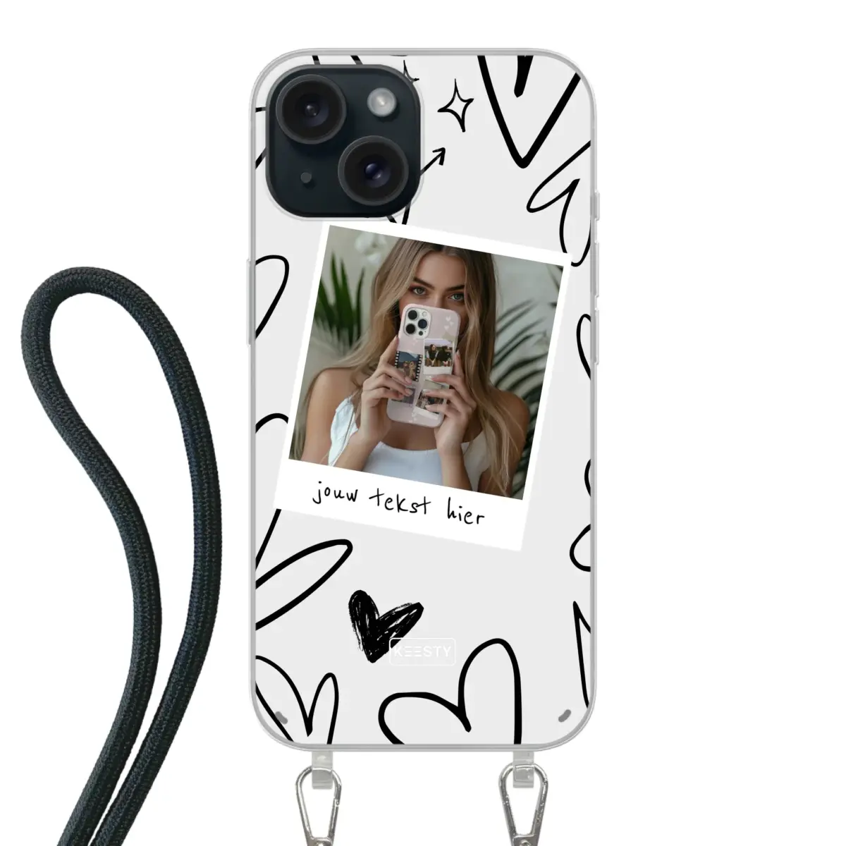 Apple iPhone 15 Crossbody case (back printed, transparent)