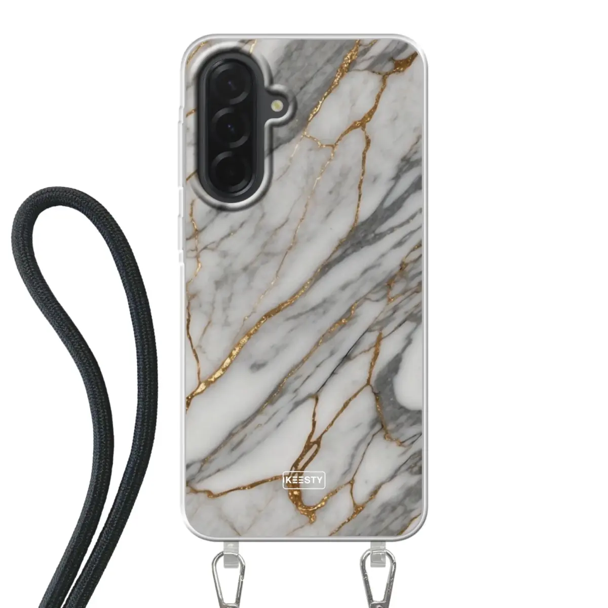Telefoonhoesje ontwerpen met koord Marble Black Apple iPhone 16 Plus
