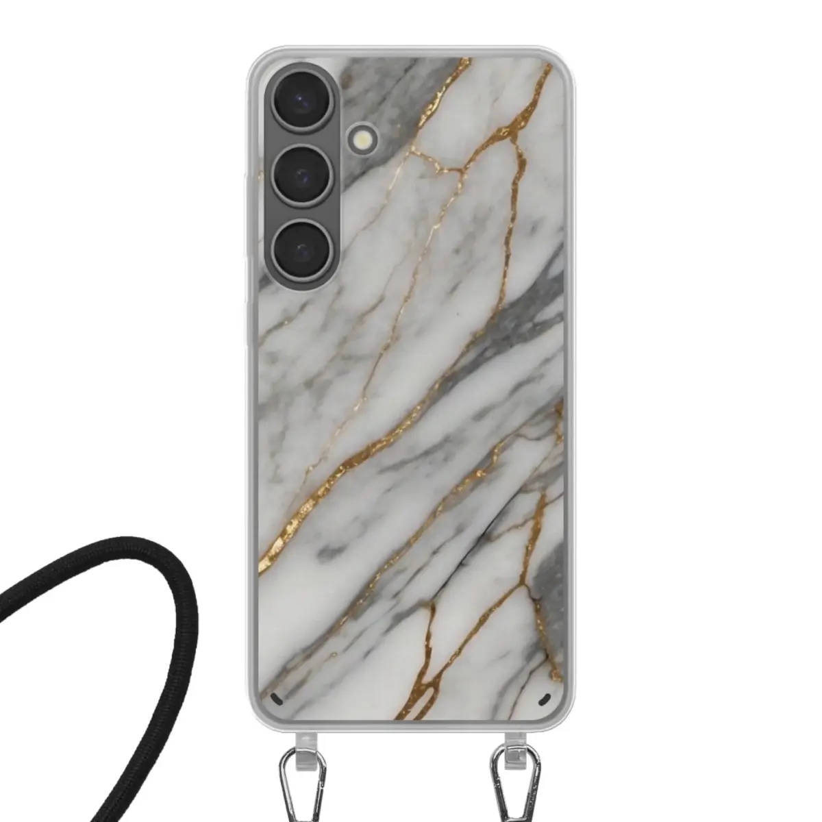 Telefoonhoesje ontwerpen met koord Marble Black