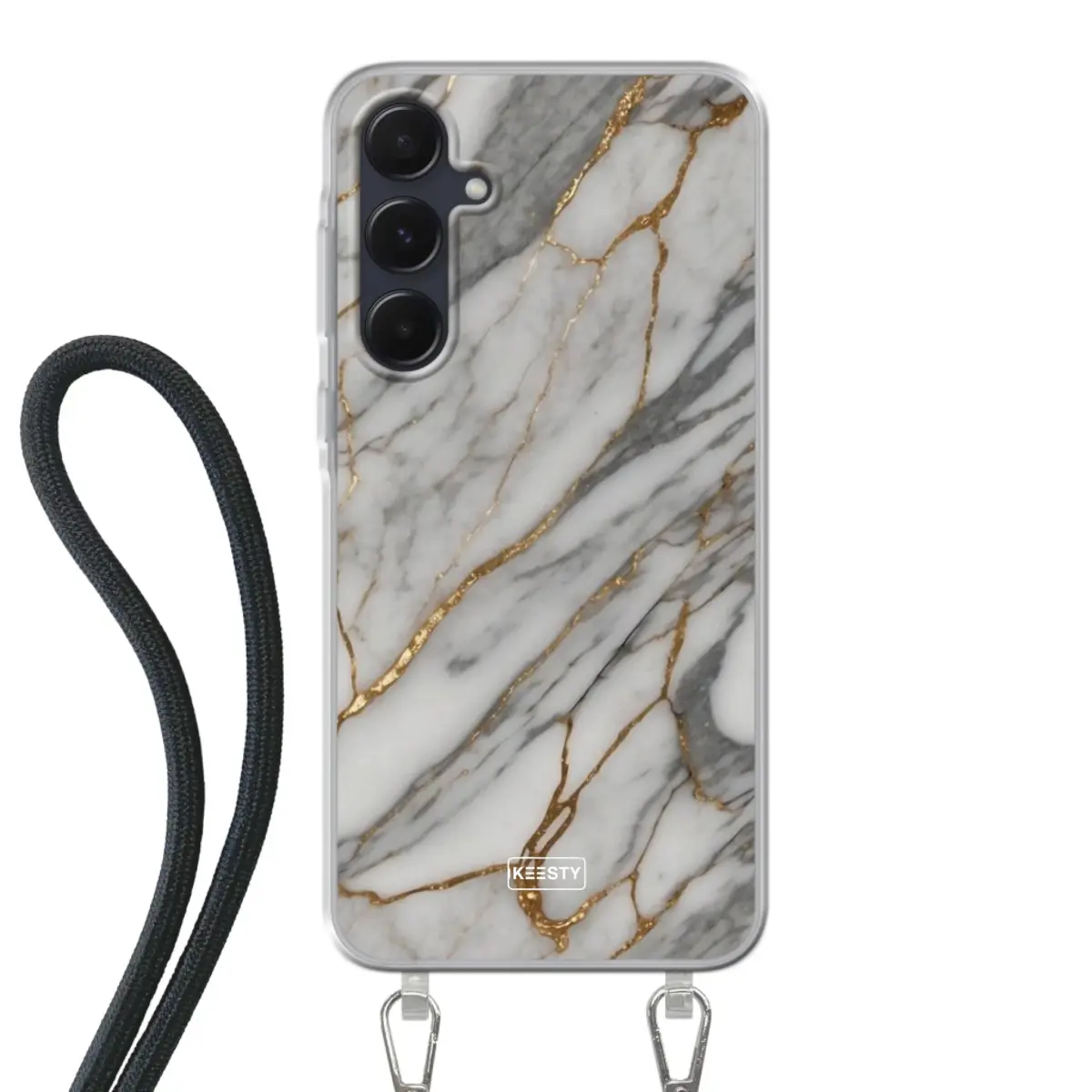 Telefoonhoesje ontwerpen met koord Marble Black Apple iPhone 15 Pro
