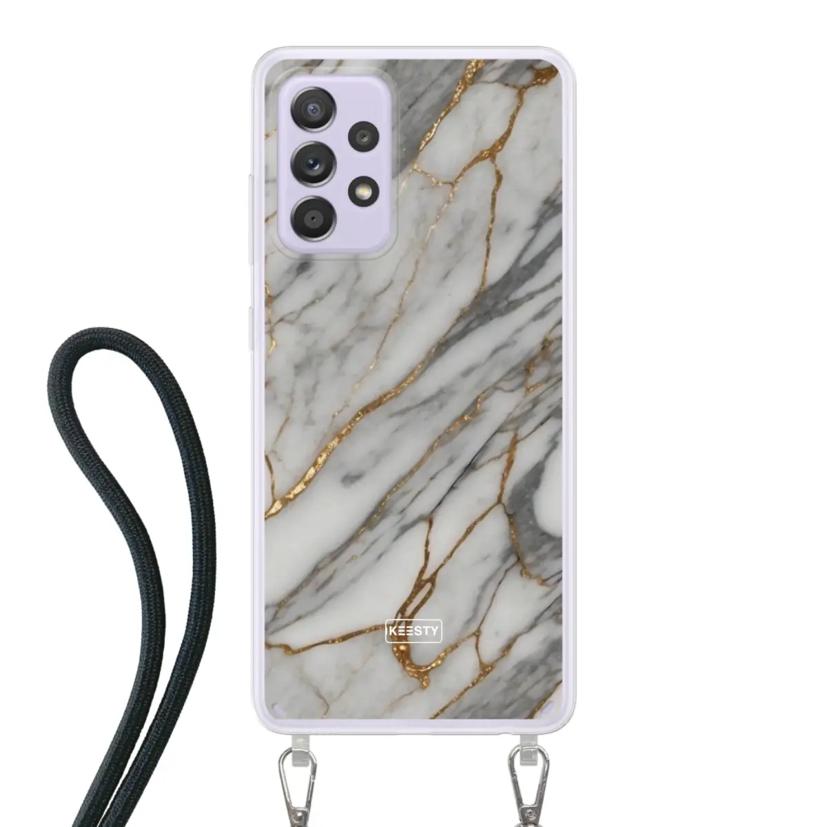 Telefoonhoesje ontwerpen met koord Marble Black Apple iPhone 16