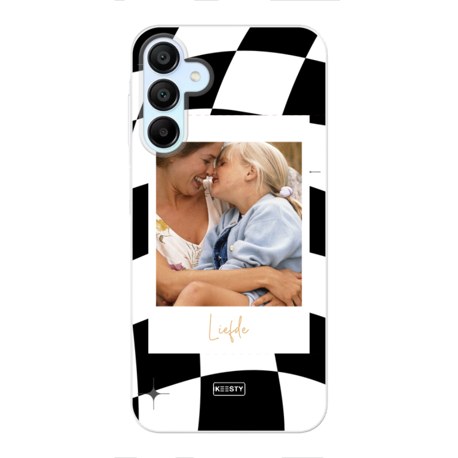 telefoonhoesje ontwerpen met foto en tekst retro zwart